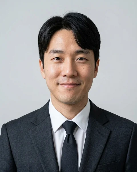 AI 프로필 사진 예시: 연회색 · 넥타이 정장, 남성용