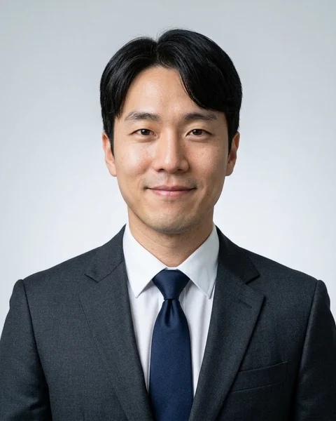 AI 프로필 사진 예시: 회색 그러데이션 · 넥타이 정장, 남성용